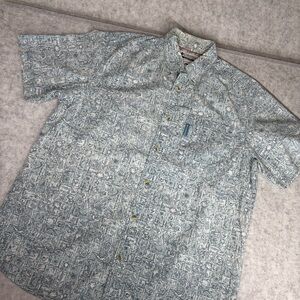 Columbia Men’s Short Sleeve Button Up Shirt M Blue Hawaiian Print Casual EUC